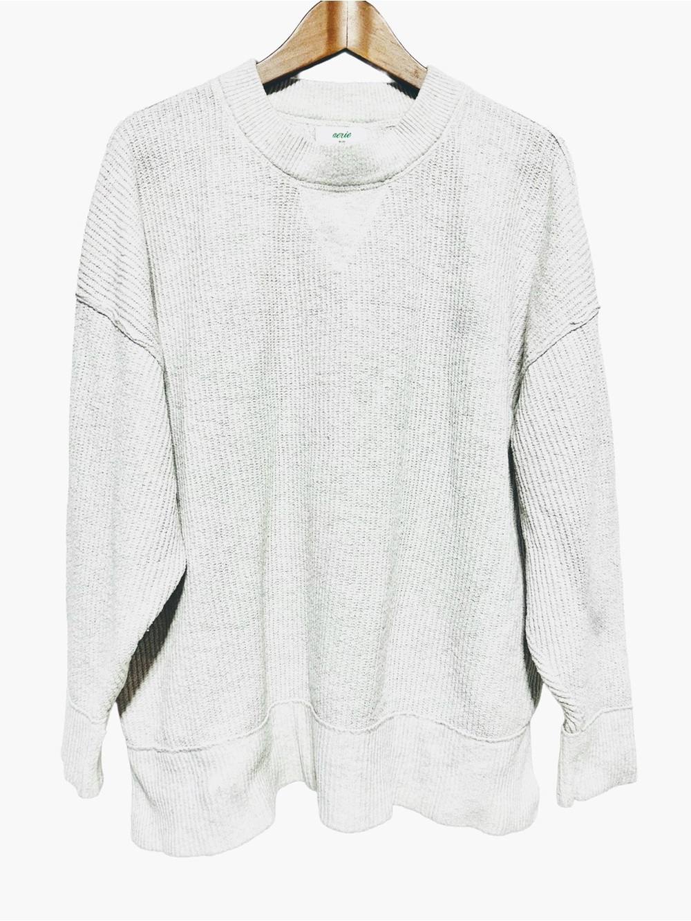 AERIE Grey Chunky Knit Oversized Cozy Sweater Coastal Grandma